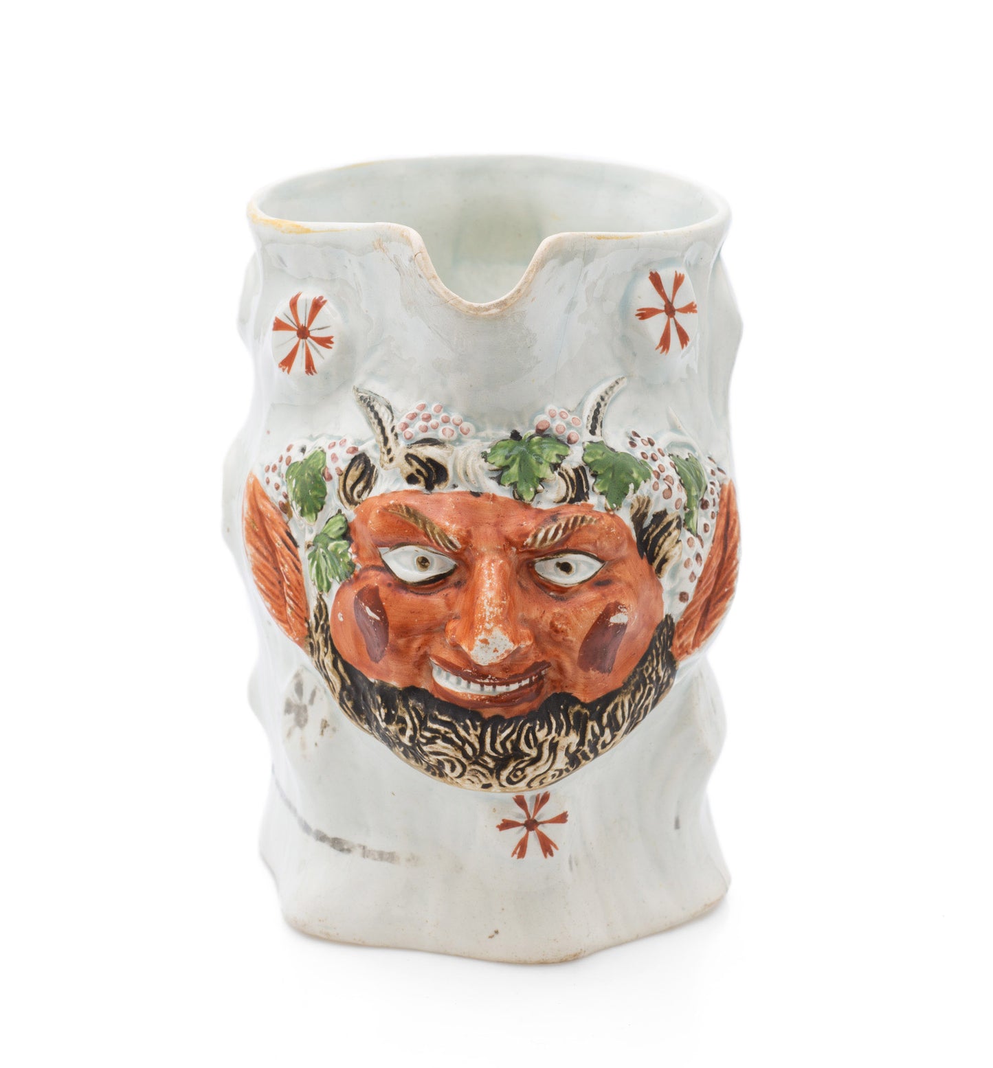 Georgian Antique Moulded Pottery Jug Bacchus/Devil Grotesque Mask Head c1820 (Code 2526)
