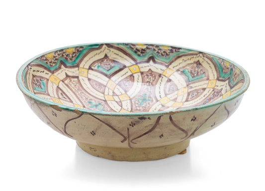 Antique Indian Islamic Colonial Large Pottery Bowl Sindh / Multan Hand Painted (Code 2531)