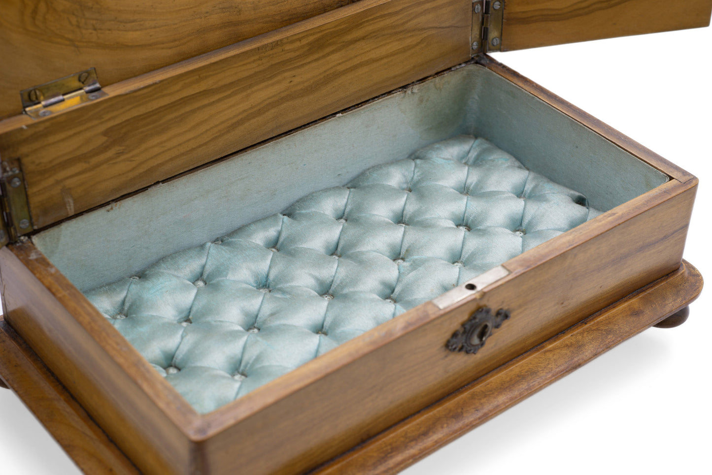 Antique Italian Olive Wood Jewellery Box with Swing Out Trays & Turned Feet (Code 2539)