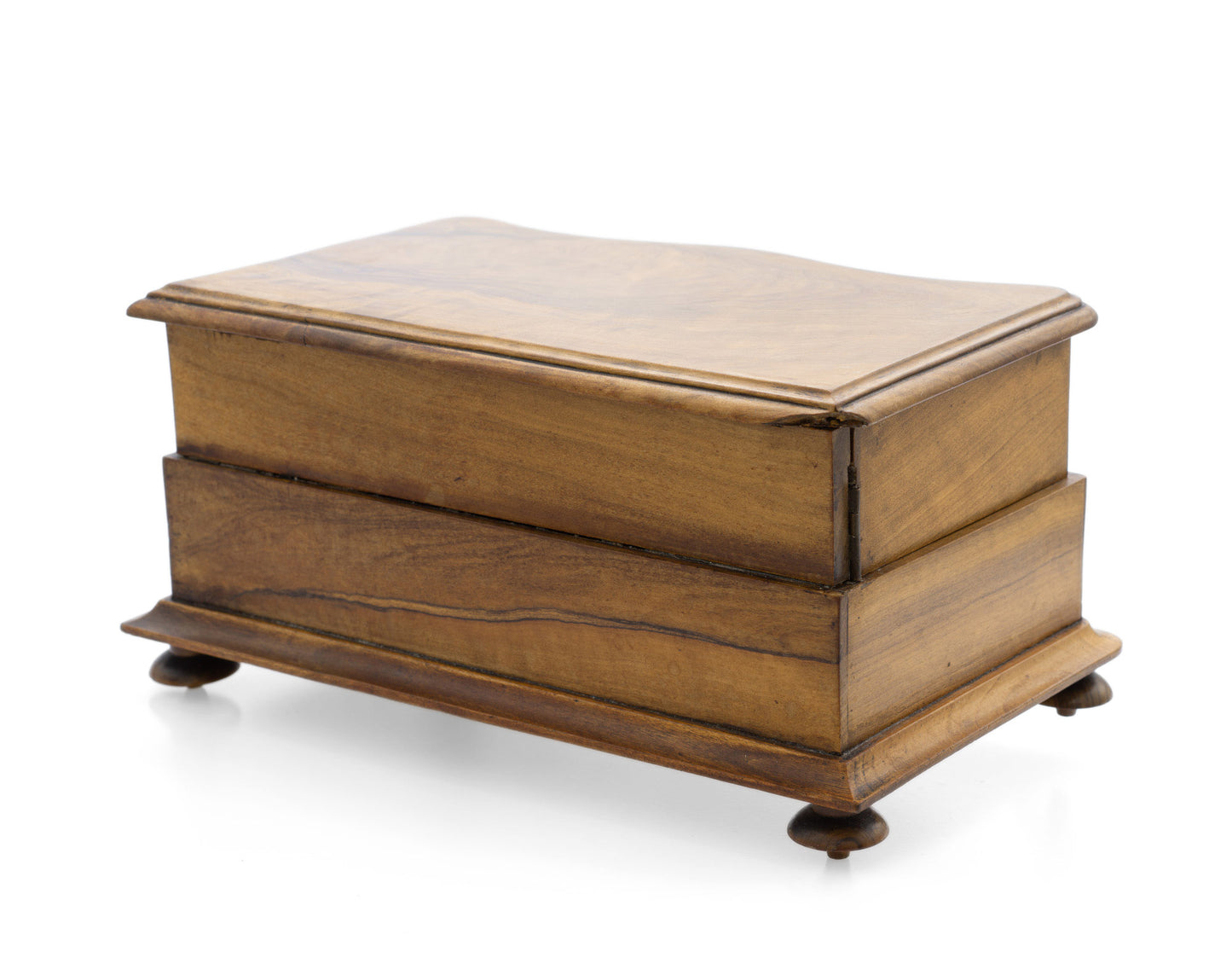 Antique Italian Olive Wood Jewellery Box with Swing Out Trays & Turned Feet (Code 2539)