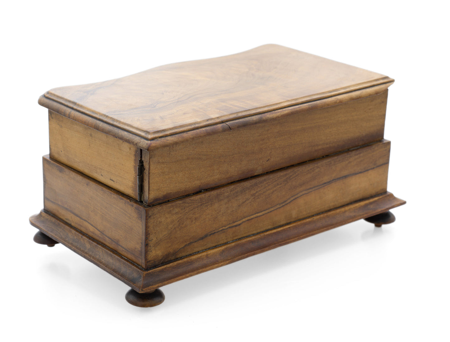 Antique Italian Olive Wood Jewellery Box with Swing Out Trays & Turned Feet (Code 2539)