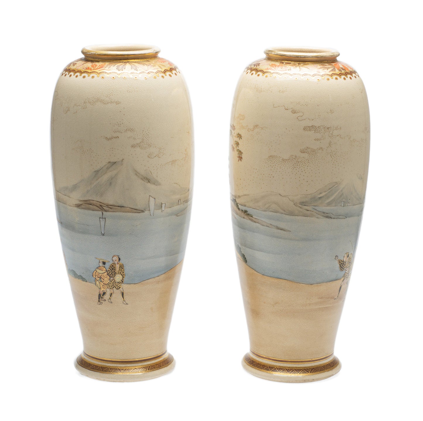 Pair Japanese Satsuma Ware Vases by Koshida - Meiji Period c1890 (Code 2546)