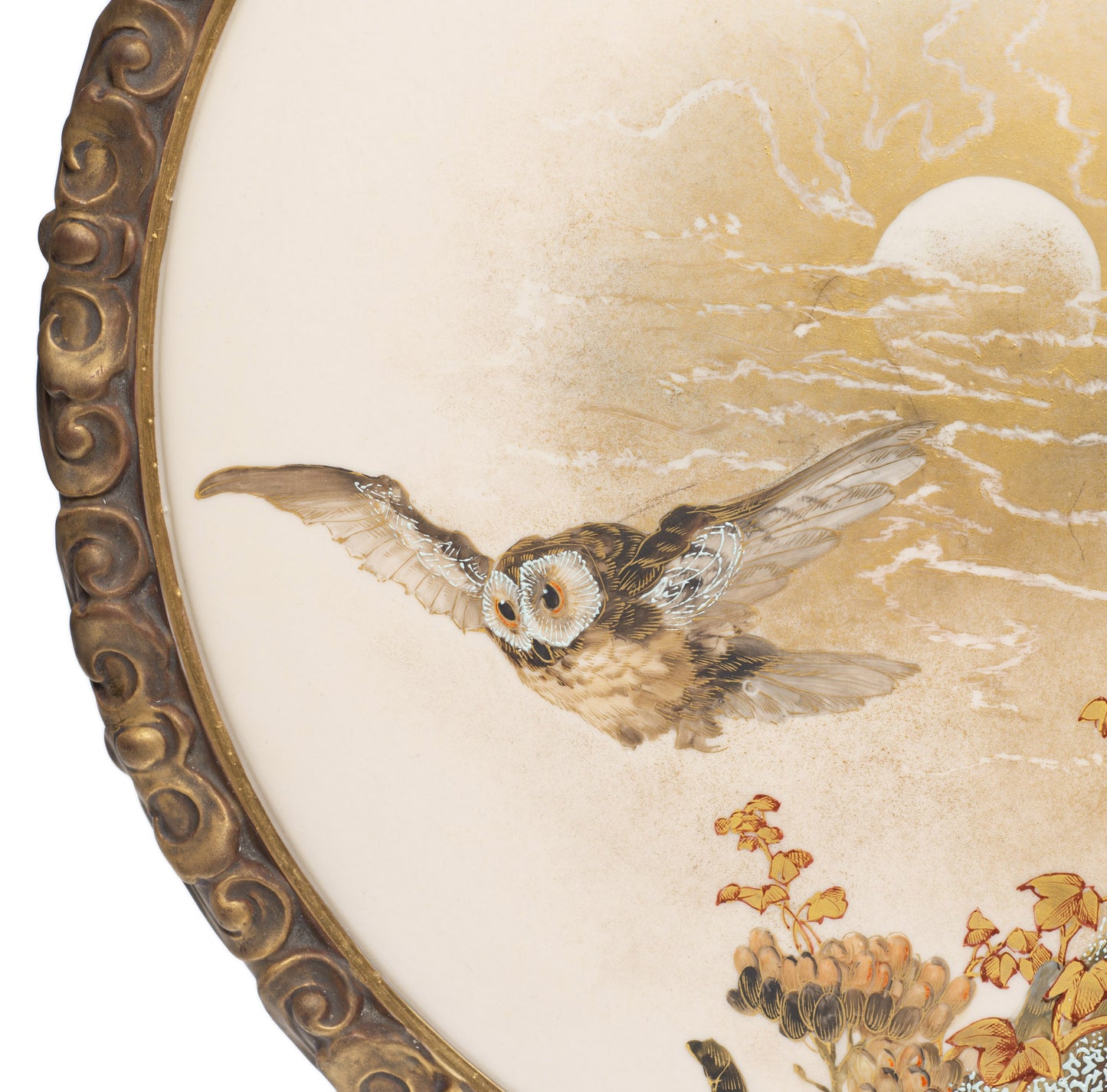 Antique Royal Worcester Moonlit Owl Wall Plaque by Charles Baldwyn c1885 (Code 2601)