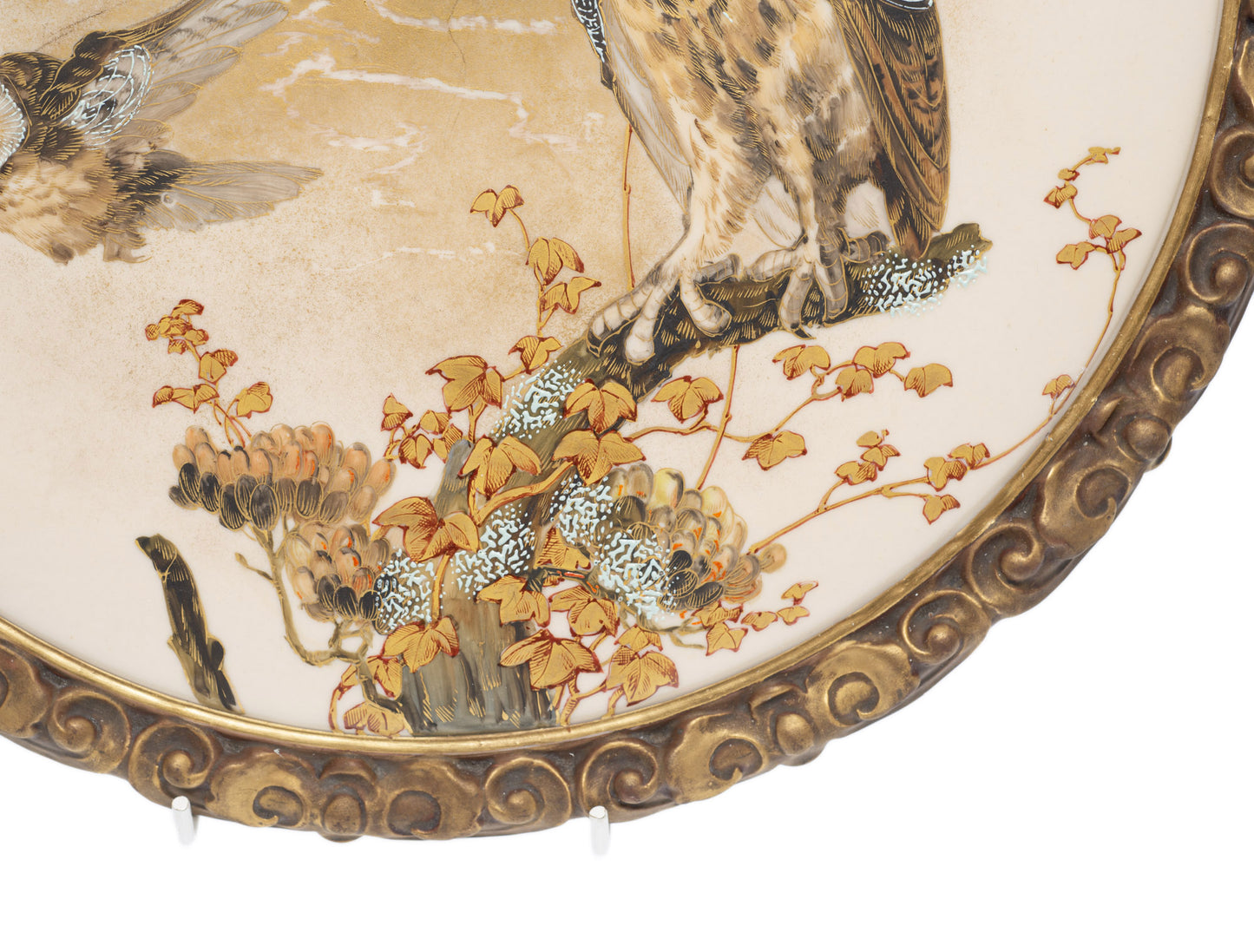 Antique Royal Worcester Moonlit Owl Wall Plaque by Charles Baldwyn c1885 (Code 2601)