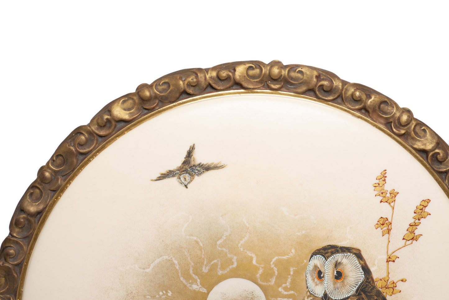 Antique Royal Worcester Moonlit Owl Wall Plaque by Charles Baldwyn c1885 (Code 2601)