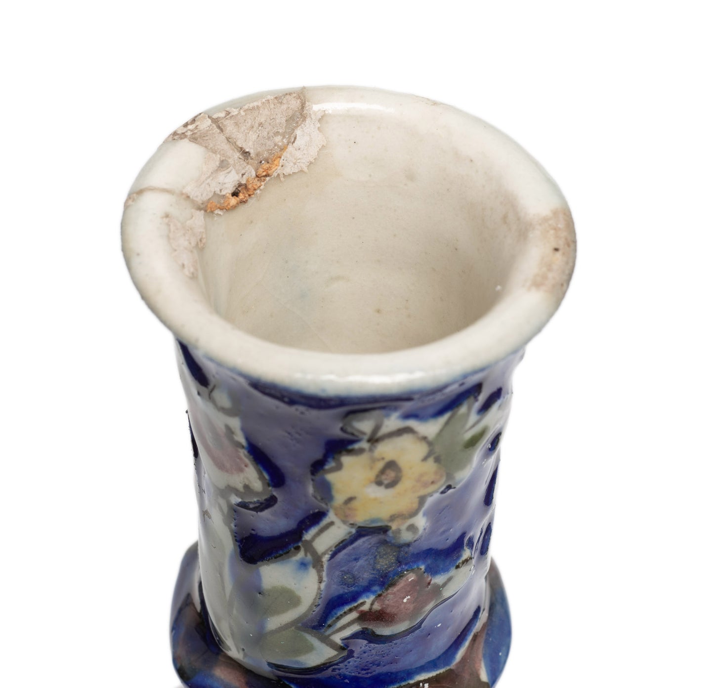 Antique Persian Qajar Carved Ground Vase in Cobalt Blue with Polychrome Birds (Code 2602)