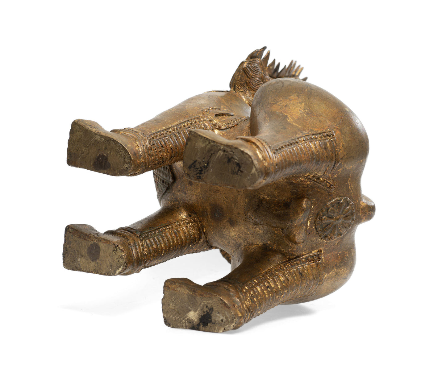 Large Heavy Antique/Vintage Khmer Thai Guardian Temple Singha Lion - Gilt Bronze (Code 2655)