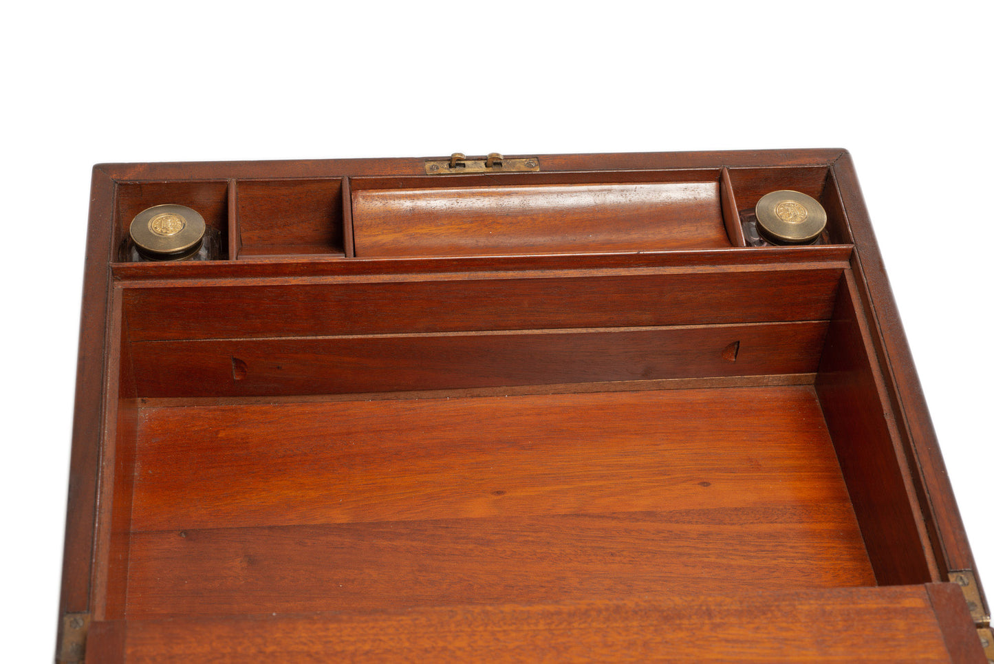 Antique Victorian Large Wooden Writing Slope with Inkwells & Hidden Drawers (Code 2663)