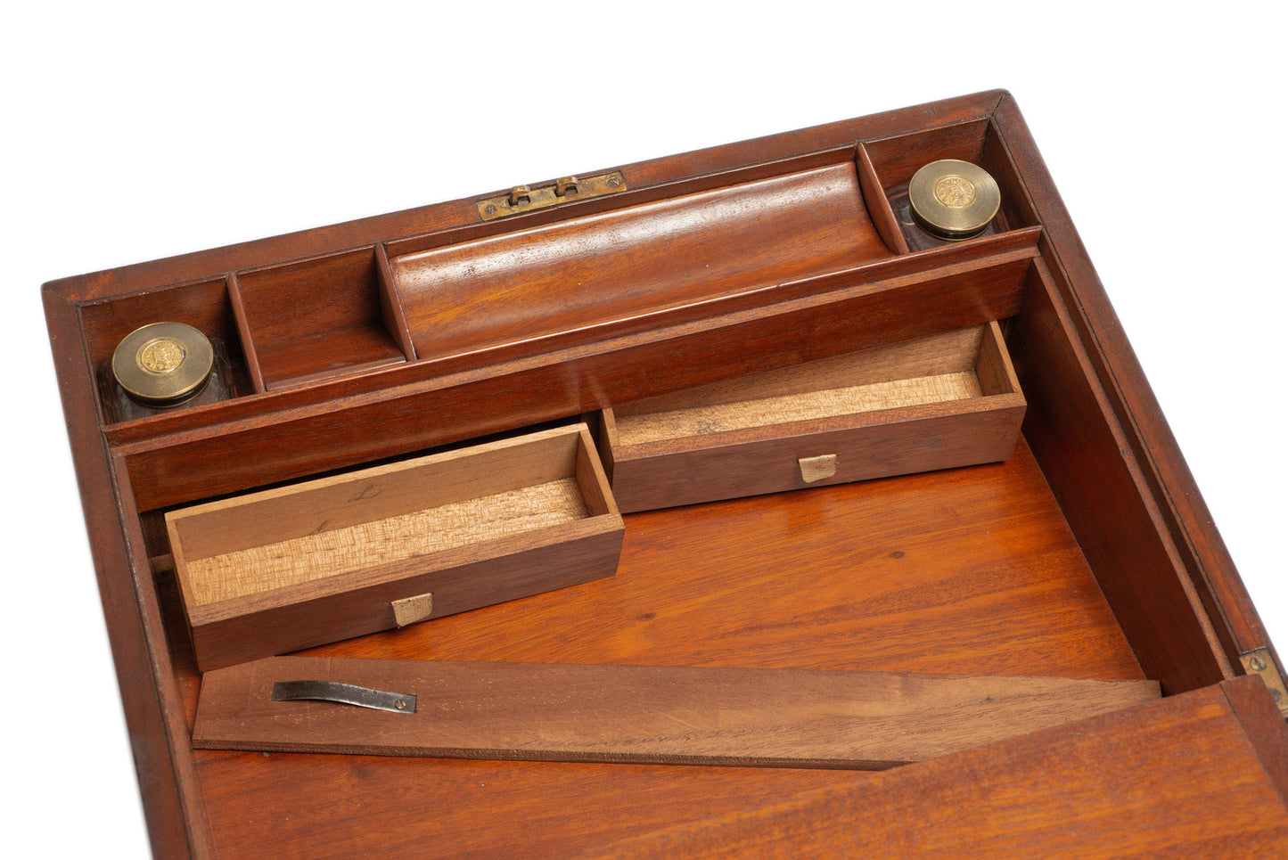 Antique Victorian Large Wooden Writing Slope with Inkwells & Hidden Drawers (Code 2663)