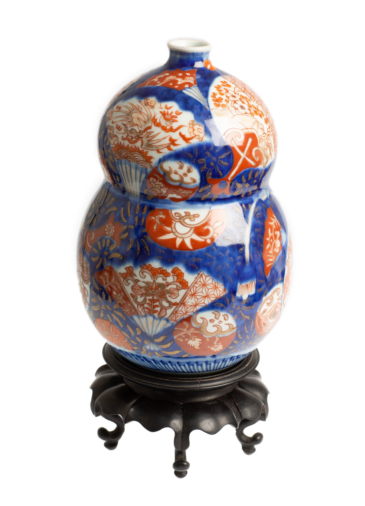 Antique Japanese Imari Ware Vase, Double Gourd Form, Fan & Roundel Design (Code 2684)