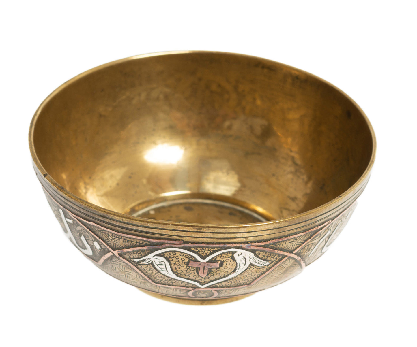Antique Damascus Brass, Silver & Copper Inlaid Bowl with Star of Sulayman (Code 2715)