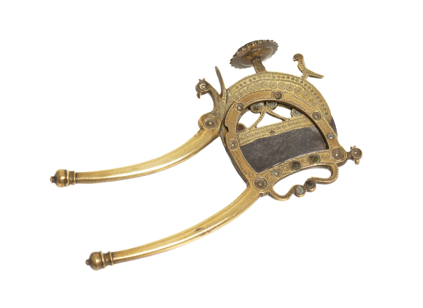 Antique North West Indian Brass Betel Nut Cutter with Peacock & Steel Blade (Code 2716)