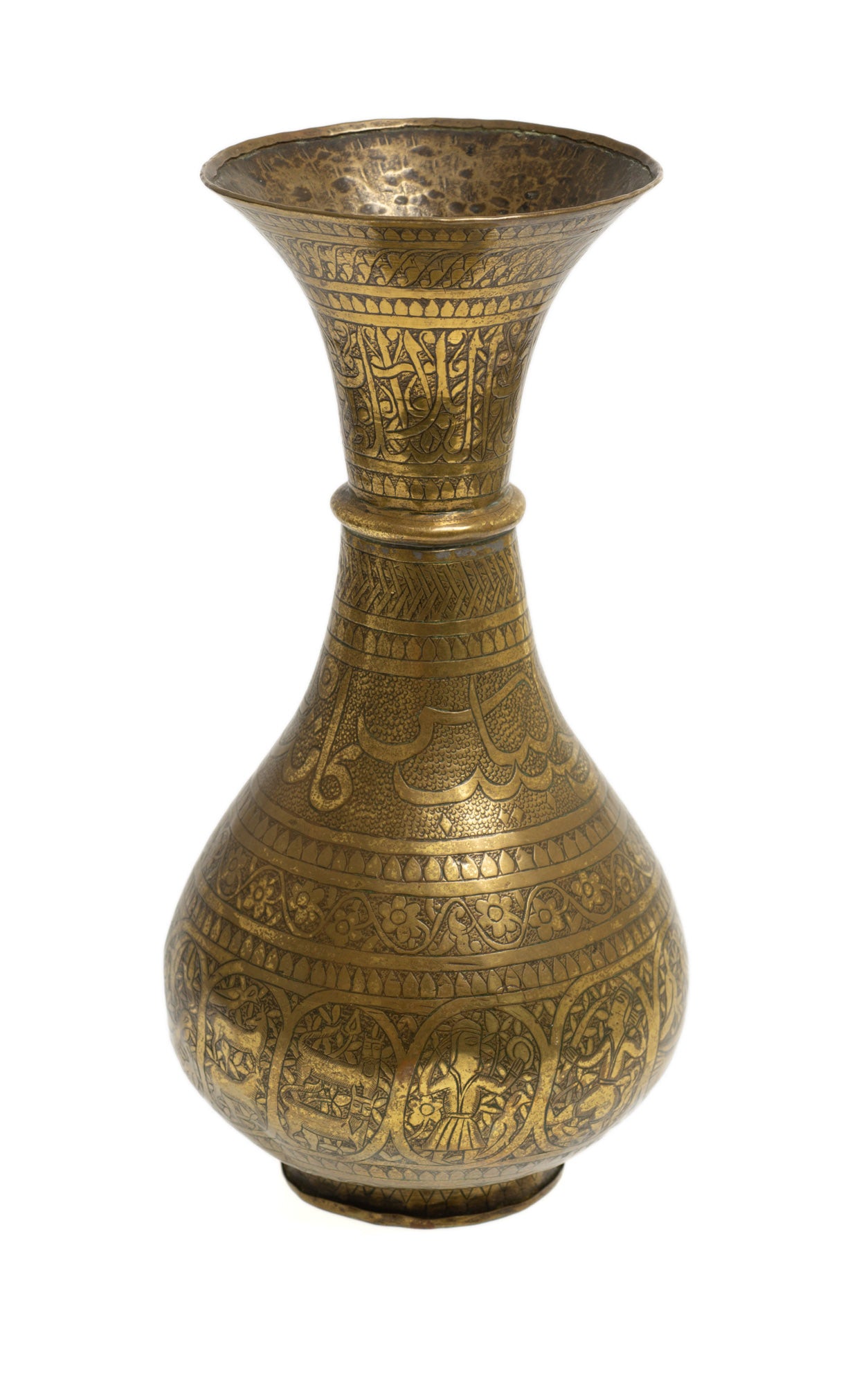 Antique Persian Qajar Hand Made Brass Vase Mesopotamian Design & Islamic Script (Code 2729)