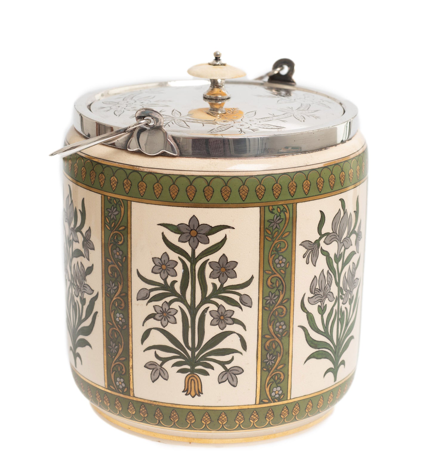 Antique James Macintyre Aesthetic/Arts & Crafts Biscuit Barrel Silver Plated Lid (Code 2730)