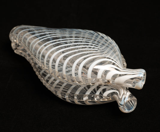 Antique Victorian Nailsea Glass Double Gimmel Flask with White Pull Up Loops (Code 2747)