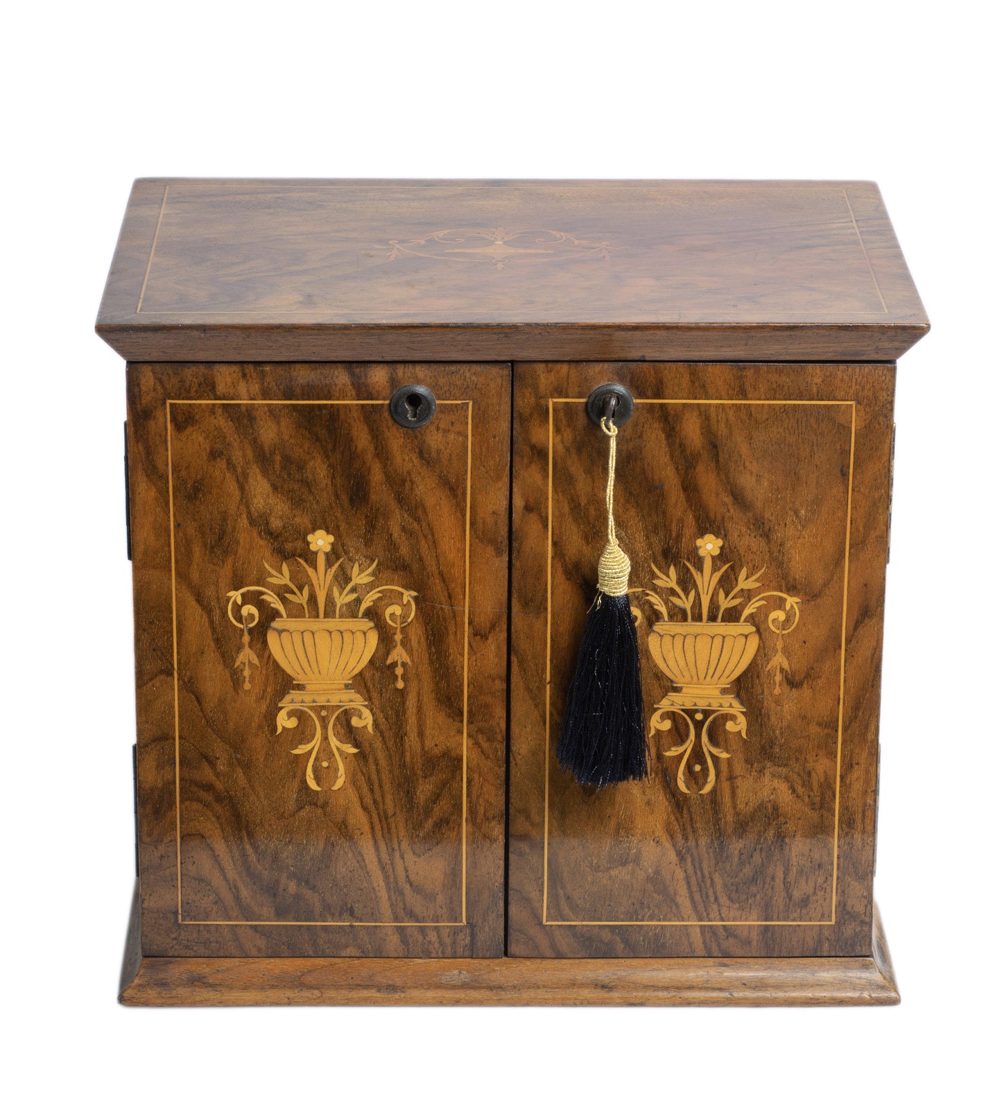Antique Walnut Table Top Cabinet Box - Internal Drawers & Inlaid Adams Detailing (Code 2758)
