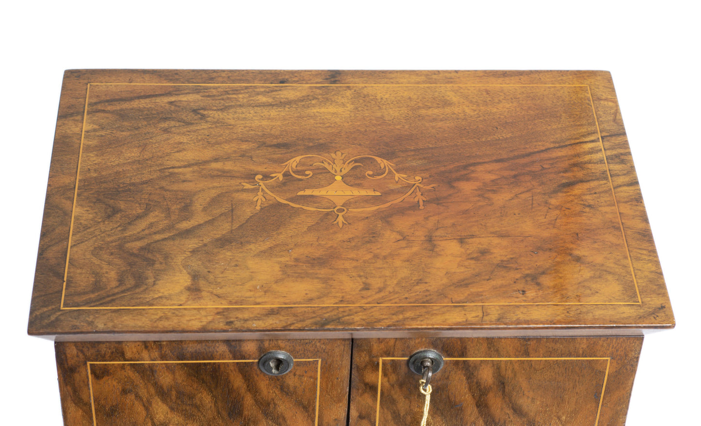 Antique Walnut Table Top Cabinet Box - Internal Drawers & Inlaid Adams Detailing (Code 2758)
