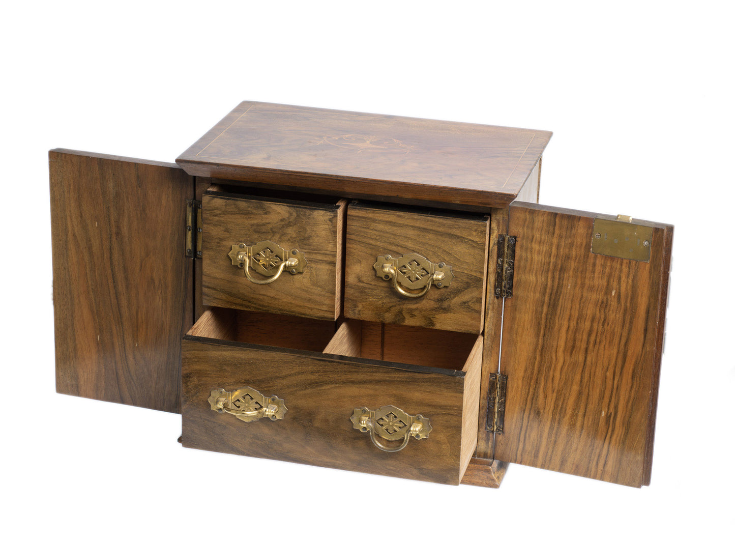 Antique Walnut Table Top Cabinet Box - Internal Drawers & Inlaid Adams Detailing (Code 2758)