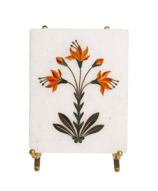 Italian Pietra Dura Marble Panel - Grand Tour Antique Botanical Study c1850 (Code 2759)