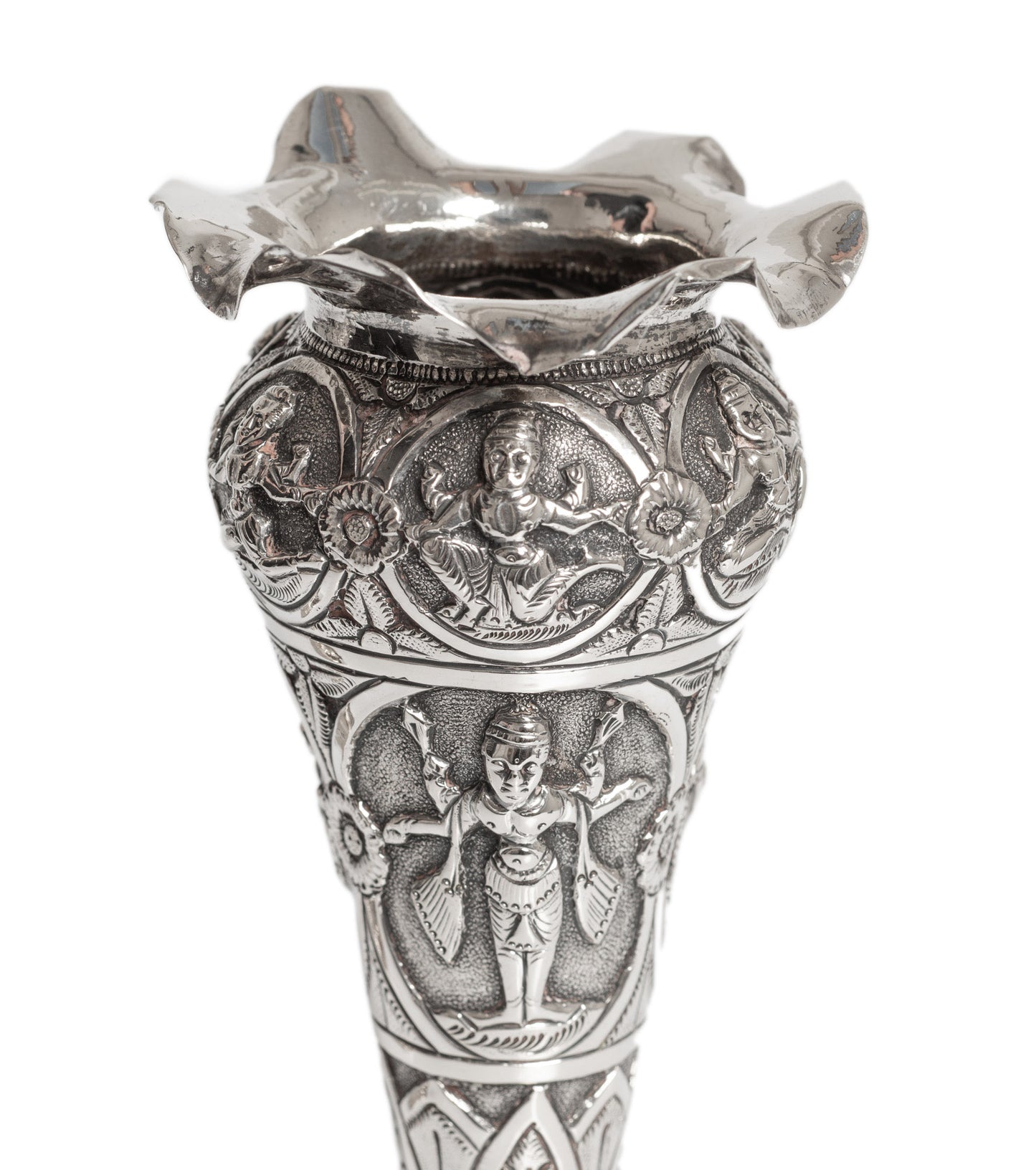 Antique Indian Swami Silver Vases with Hindu Deities - Madras Region c1880 (Code 2763)