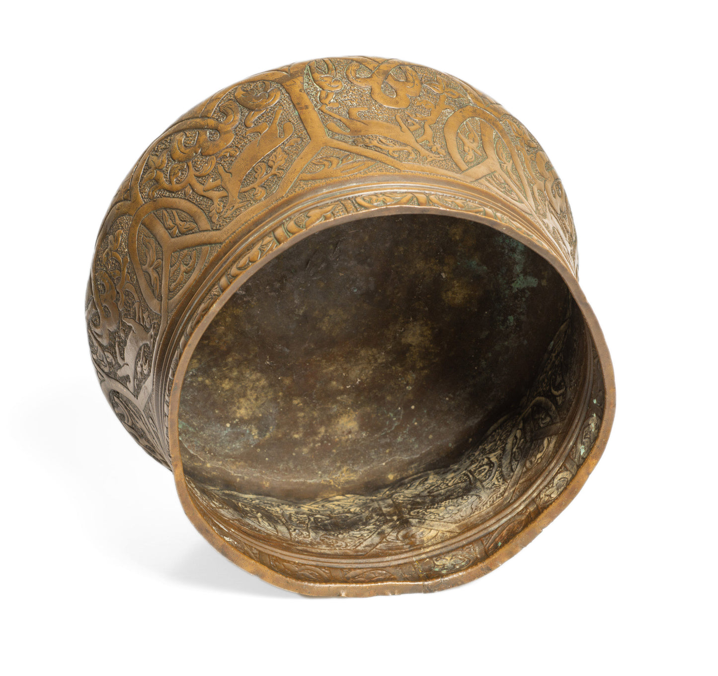 Antique Persian Copper Artisan Hand Made Vessel with Antelope Decoration (Code 2767)