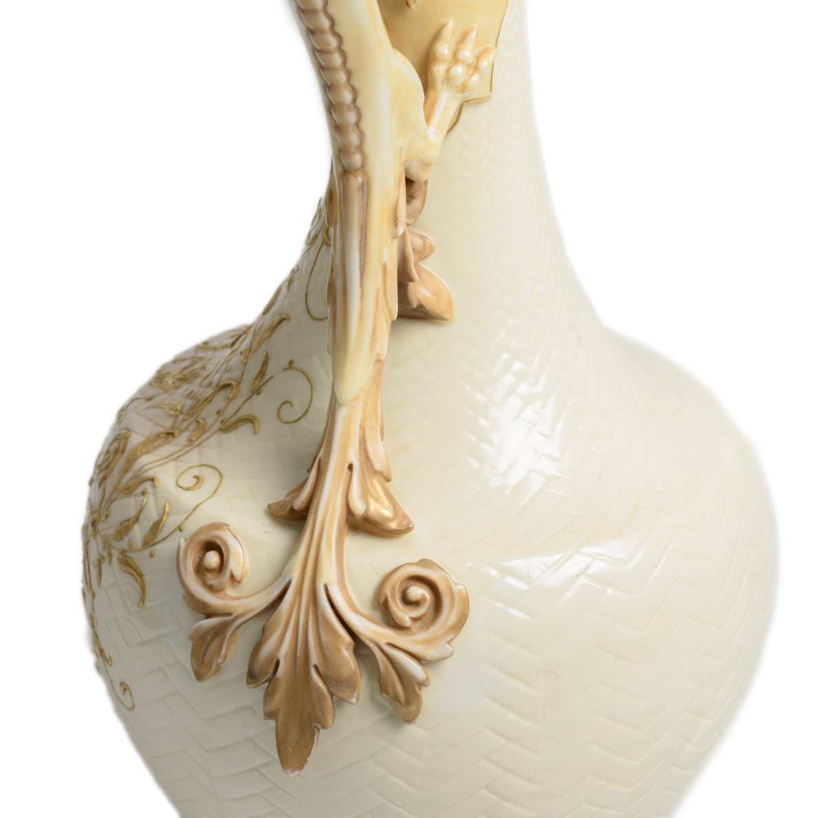 Antique Royal Worcester Wyvern Handle Ivory Glaze Scale Jug / Vase - Victorian (Code 2788)