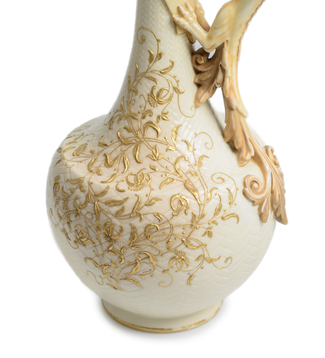 Antique Royal Worcester Wyvern Handle Ivory Glaze Scale Jug / Vase - Victorian (Code 2788)