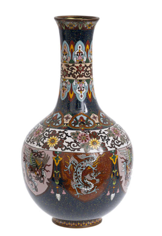 Antique Japanese Cloisonne Enamel Vase with Dragons and Ho-ho Birds (Code 2798)