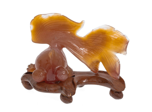 Vintage Chinese Carved Carnelian Model of a Shubunkin Goldfish with Stand (Code 2804)