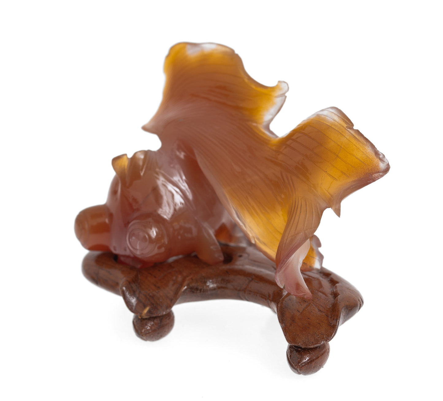 Vintage Chinese Carved Carnelian Model of a Shubunkin Goldfish with Stand (Code 2804)