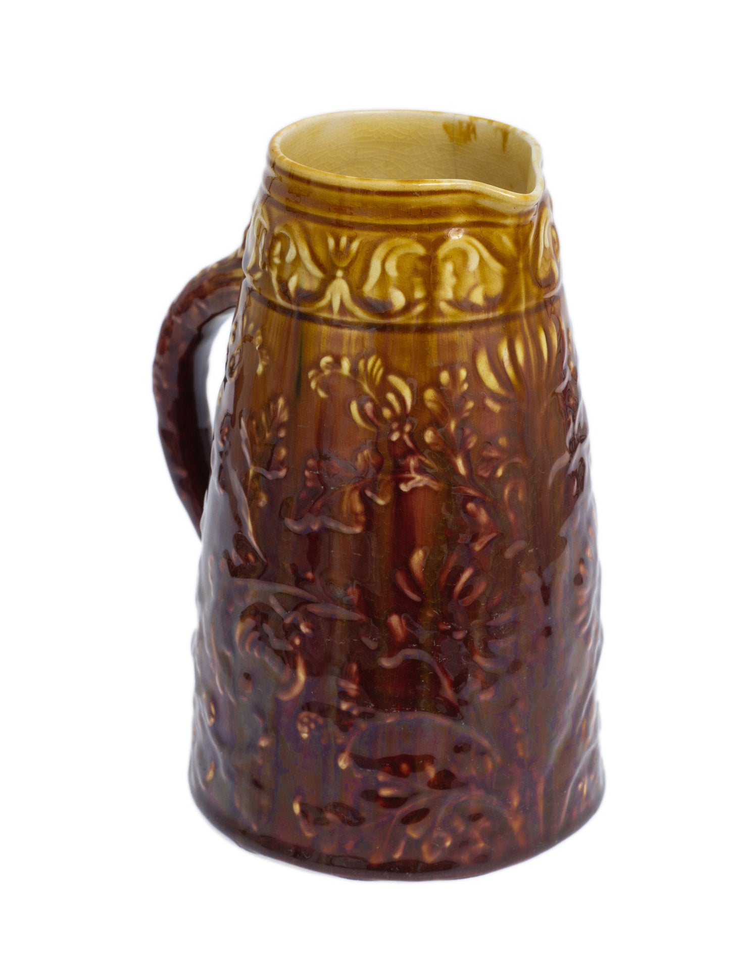 Linthorpe Pottery Antique Treacle Glaze Streak & Ombre Effect Moulded Jug 1880's (Code 2816)