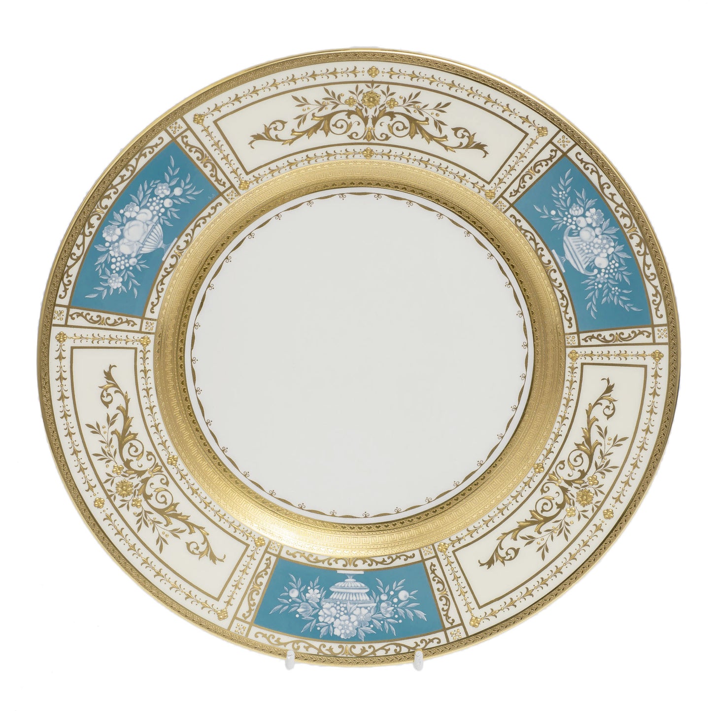 Minton Pate sur Pate Panel & Embossed Gold Dinner Plate - T Goode & Co, Mayfair (2915)