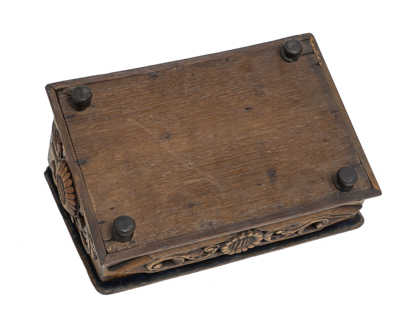 Antique Spanish Wooden Box with Moon Face Carvings and Brass Dial Lock 19thC (2919)