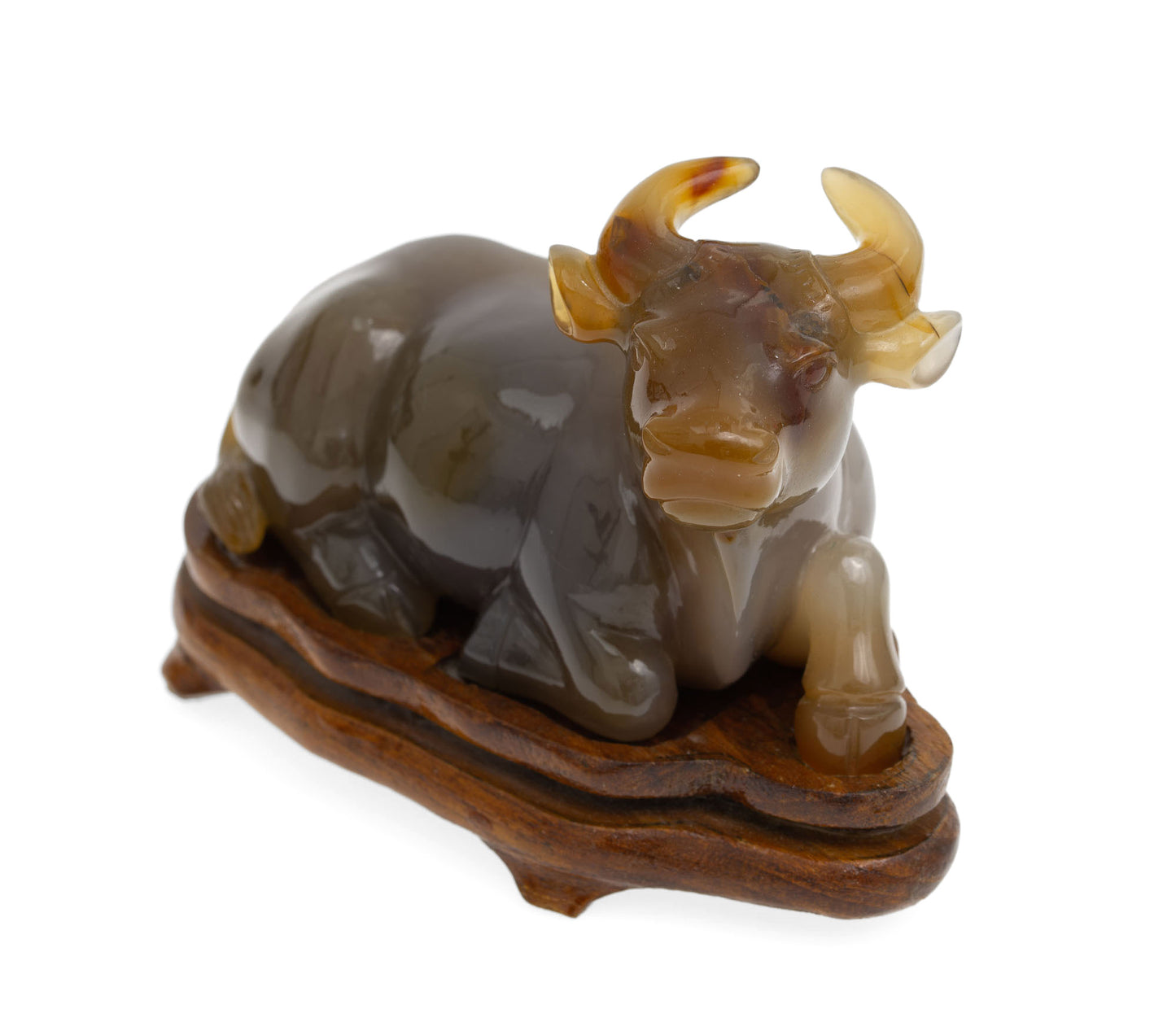 Chinese Republic Period Carved Chalcedony/Agate Figure of a Water Buffalo Lying (2932)