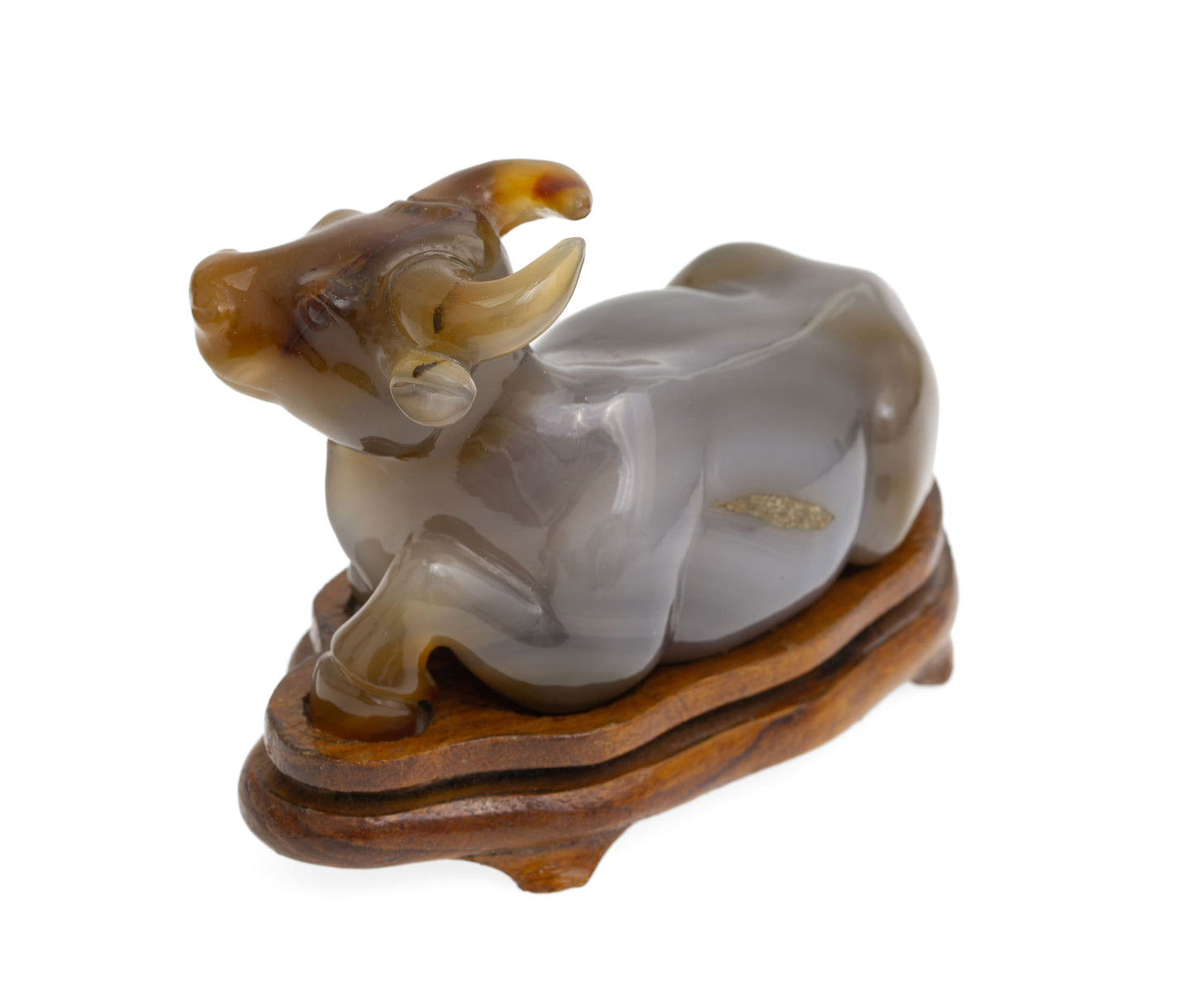 Chinese Republic Period Carved Chalcedony/Agate Figure of a Water Buffalo Lying (2932)