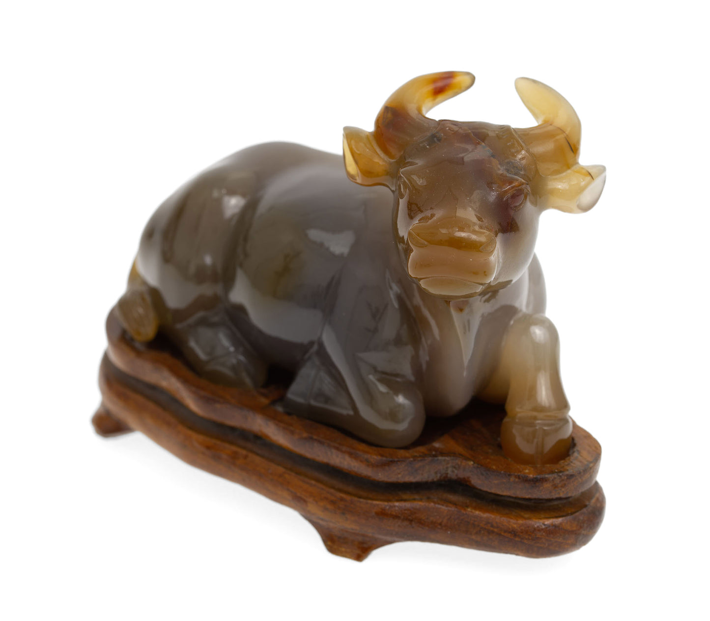 Chinese Republic Period Carved Chalcedony/Agate Figure of a Water Buffalo Lying (2932)