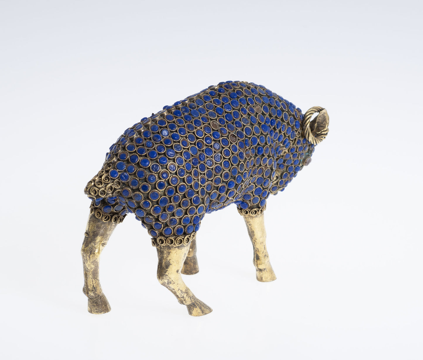 Vintage Hand Made Nepalese Figure/Model of a Ram with Lapis Lazuli Cabochons (2944)
