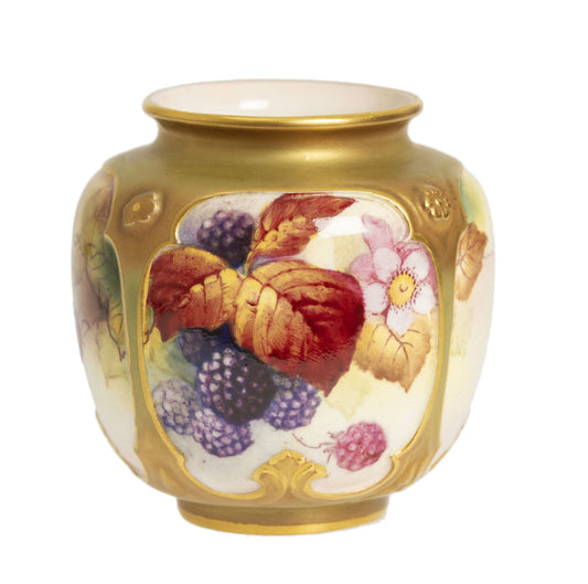 Royal Worcester Vintage China Vase Hand Painted with Blackberries by Kitty Blake (2955)