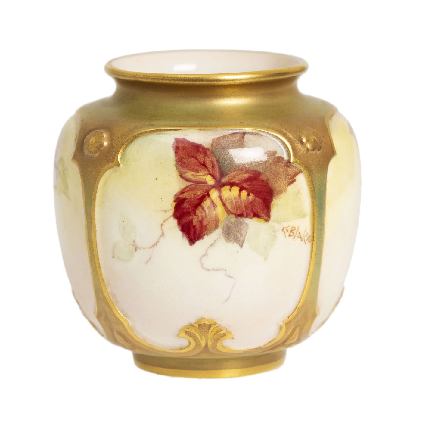 Royal Worcester Vintage China Vase Hand Painted with Blackberries by Kitty Blake (2955)