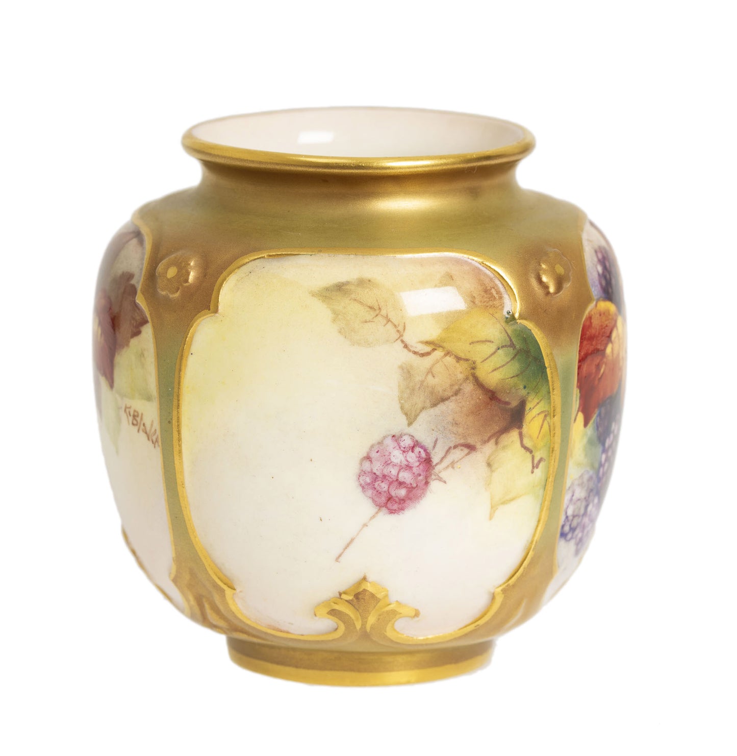 Royal Worcester Vintage China Vase Hand Painted with Blackberries by Kitty Blake (2955)