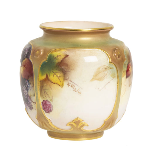 Royal Worcester Vase Hand Painted with Blackberries and Leaves by Kitty Blake (2956)