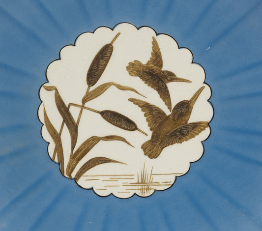 Antique Victorian Minton Aesthetic Cabinet Plate with Gold Kingfisher Birds (2963)