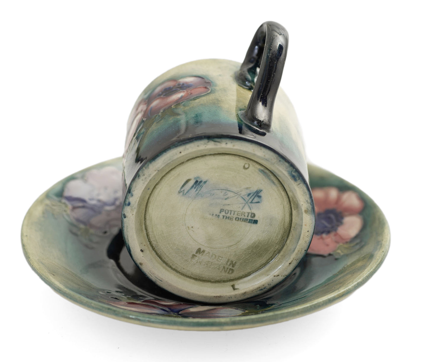 William Moorcroft Art Deco Pottery Anemone Pattern Cup & Saucer - Rare c1930 (2977)