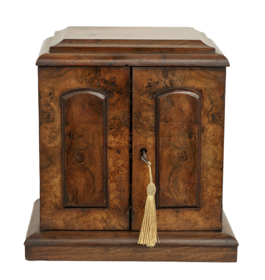 Antique Victorian Burr & Figured Walnut Table Top Miniature Cabinet with Drawers (2987)