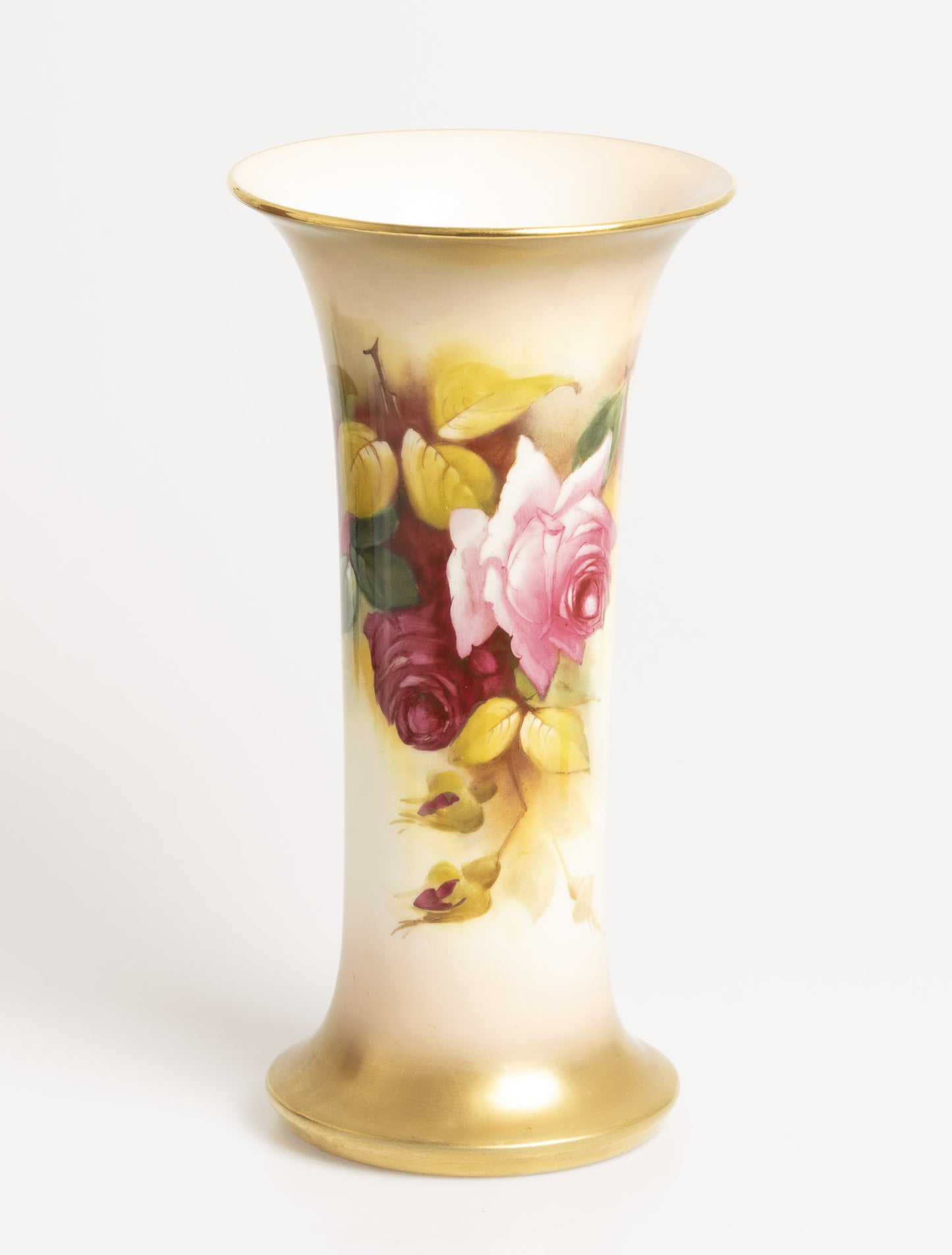 Royal Worcester China Trumpet Vase Hand Painted Roses by Ethel Spilsbury Dated 1930 (3048)