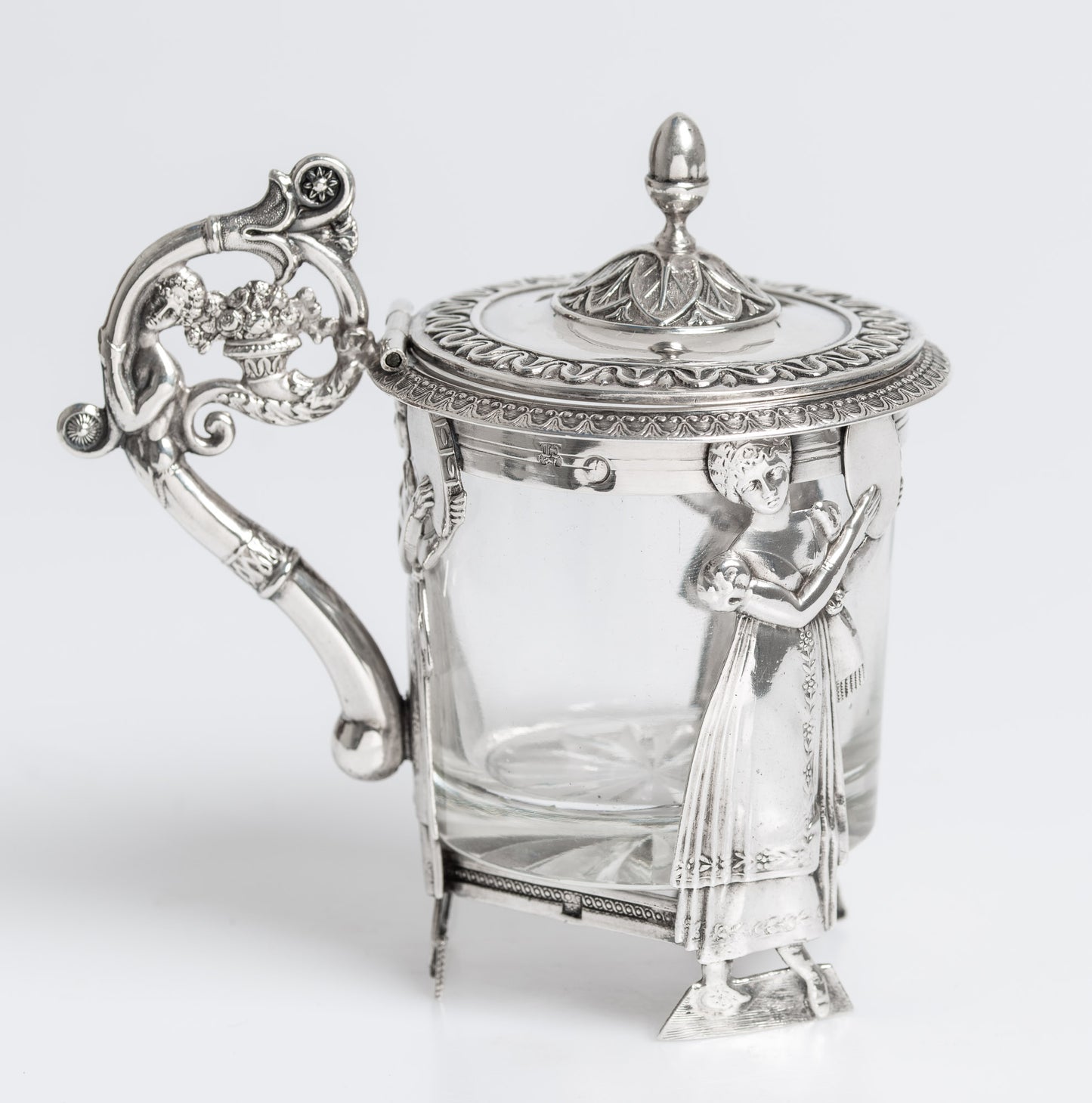 Fine Antique Art Nouveau Silver & Glass Lidded Sweetmeat Dessert Cup (3049)