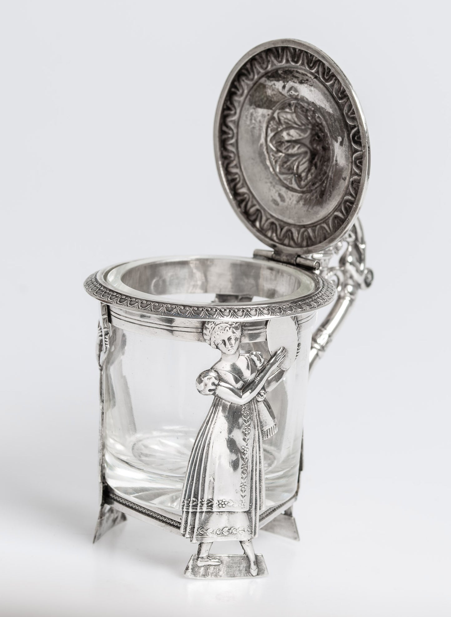 Fine Antique Art Nouveau Silver & Glass Lidded Sweetmeat Dessert Cup (3049)