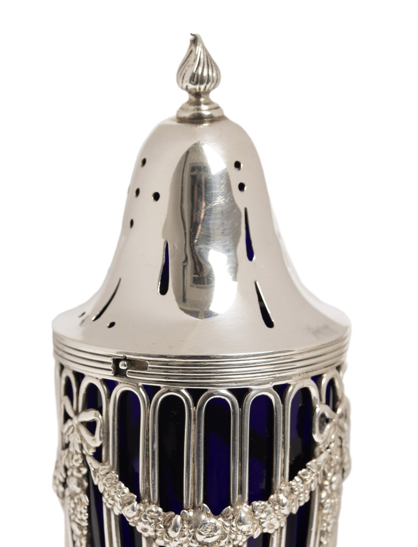 Antique Edwardian William Hutton Sterling Silver With Blue Glass Sugar Caster / Shaker (3054)