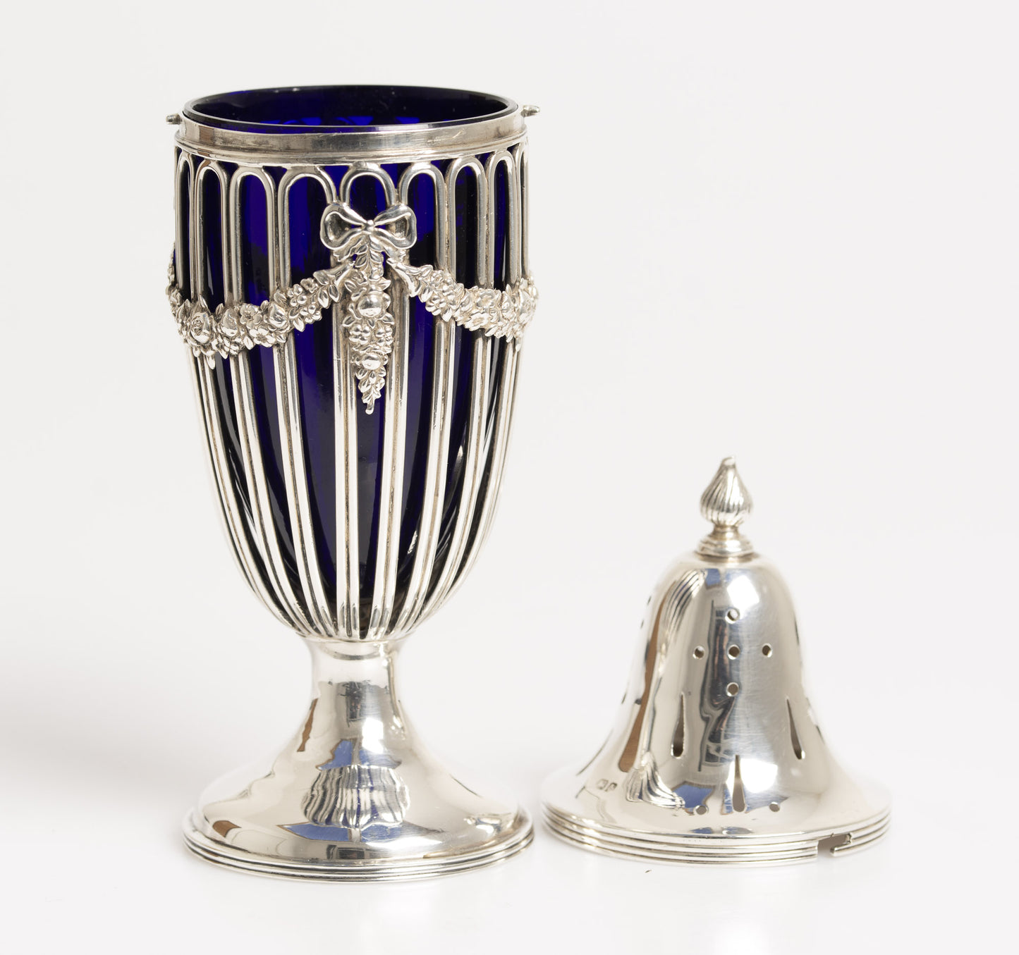 Antique Edwardian William Hutton Sterling Silver With Blue Glass Sugar Caster / Shaker (3054)