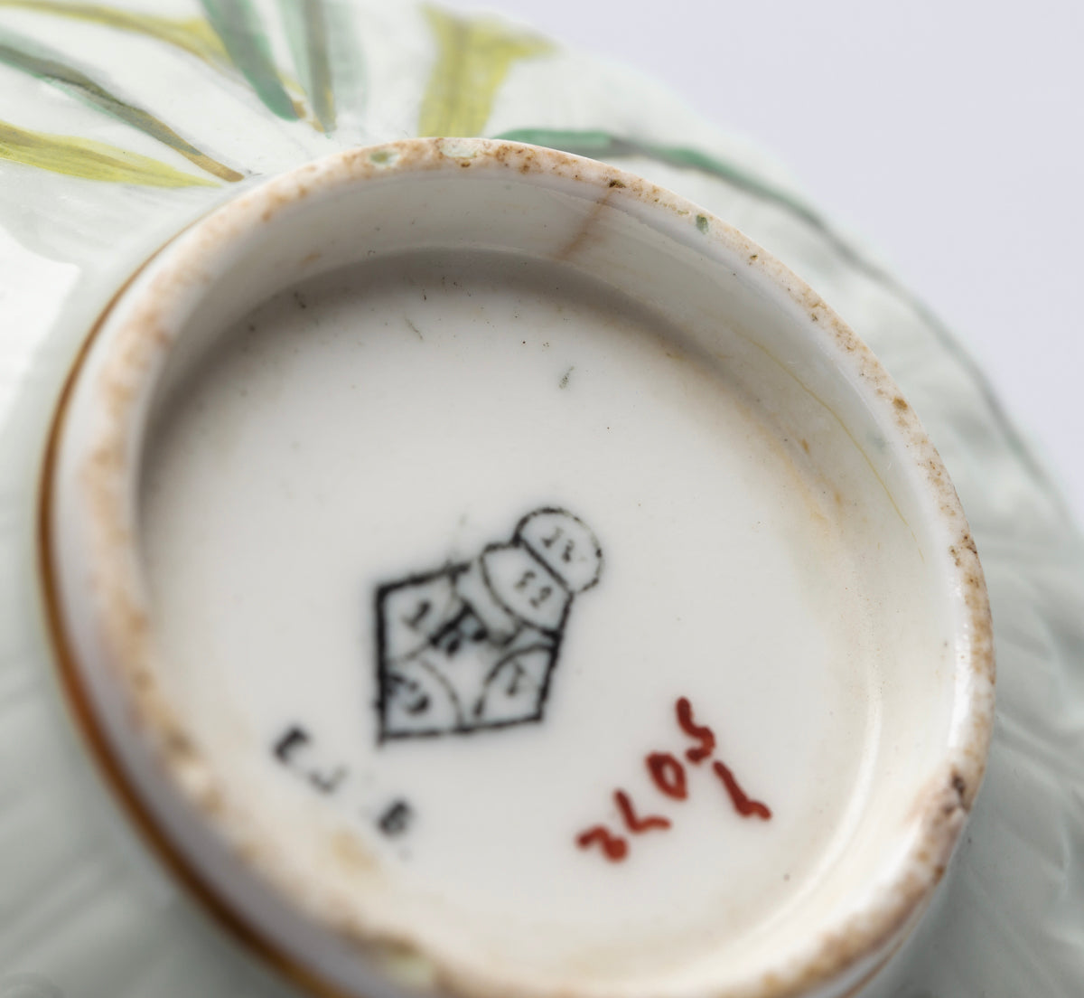 Antique Aesthetic English China Cup & Saucer With Snowdrops In Green (3076)